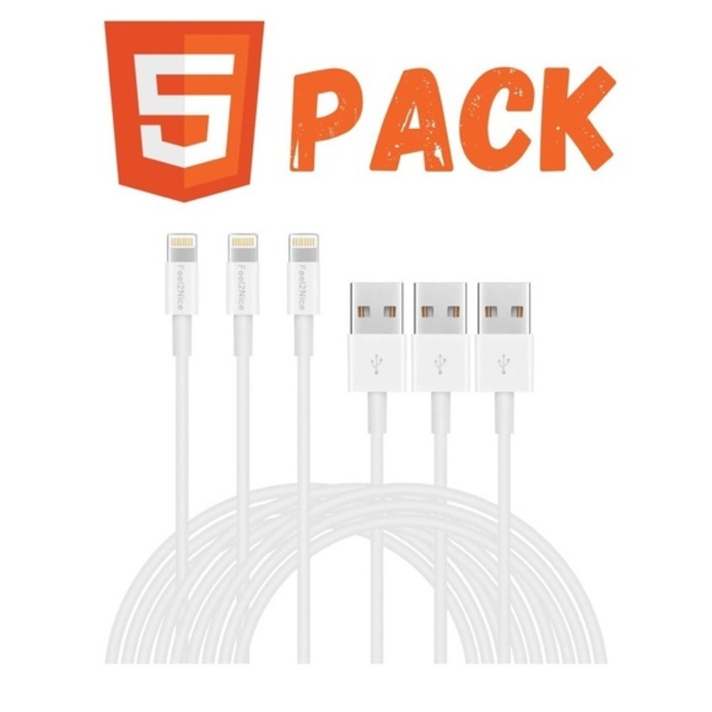 NEW 5 Pack 6ft iPhone Charger Cables High Speed Charging Cable For iPhone AirPod
